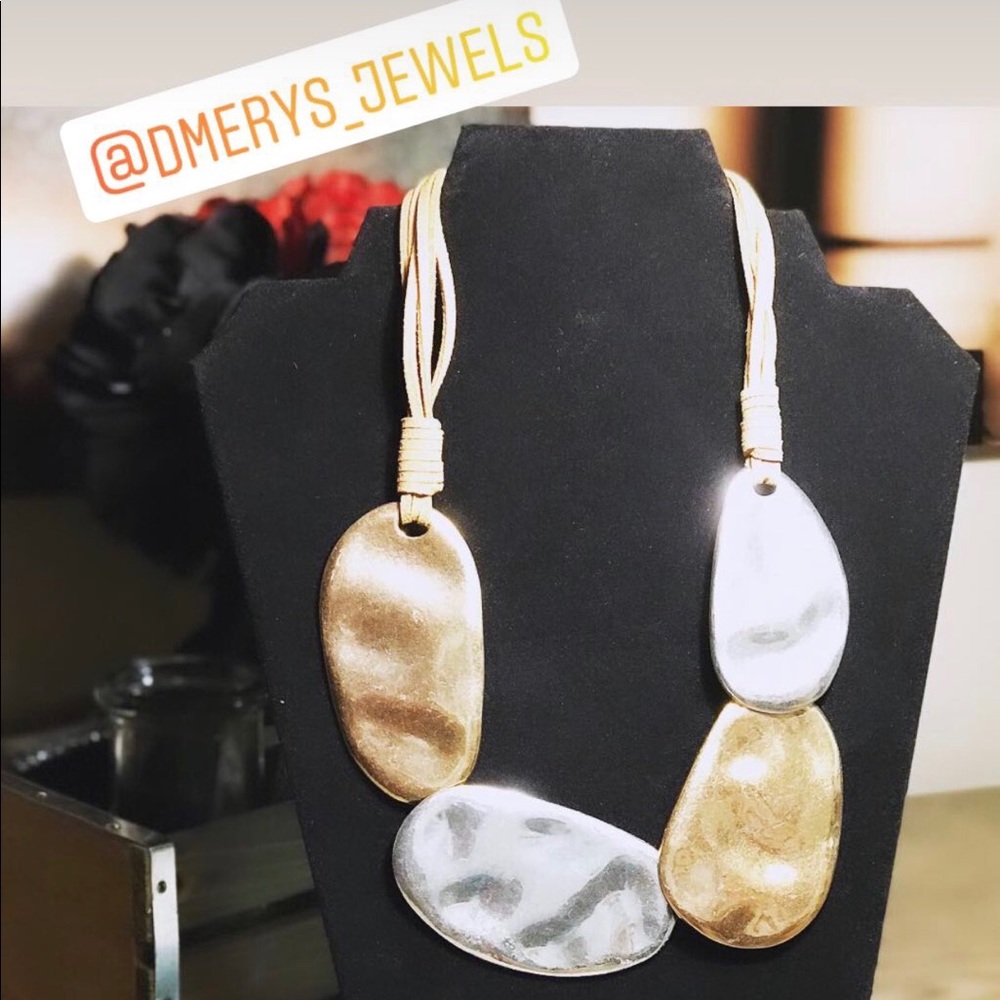 Gold and silver hammered metal necklace